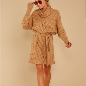 Ready Willing And Cable Knit Camel Sweater Dress